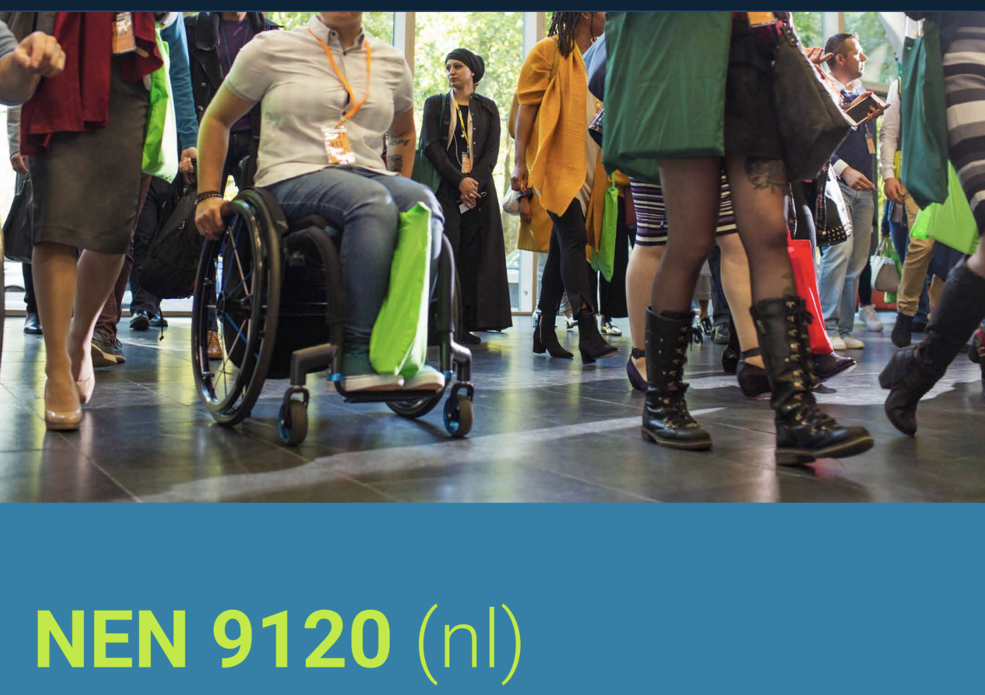 Voorblad NEN9120, met afbeelding van mesen met mobiliteitsbeperking.