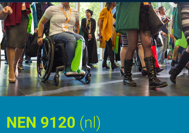 Voorblad NEN9120, met afbeelding van mesen met mobiliteitsbeperking.